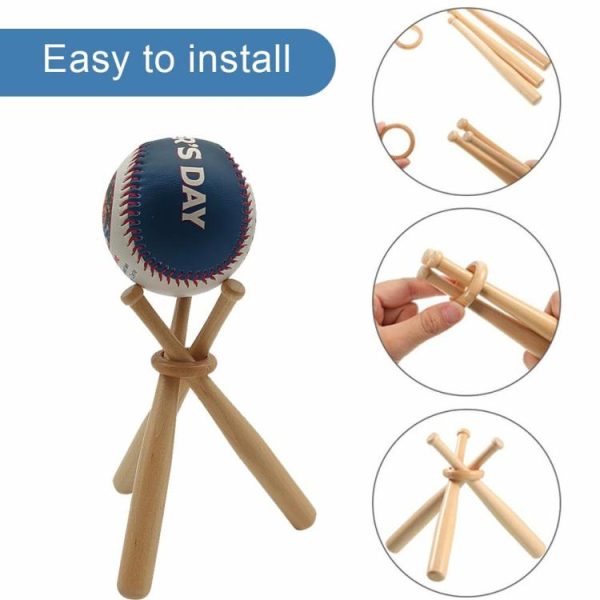 Baseball |   Wooden Baseball Stand with Mini Baseball Bats and Wooden Circles Baseball Holder