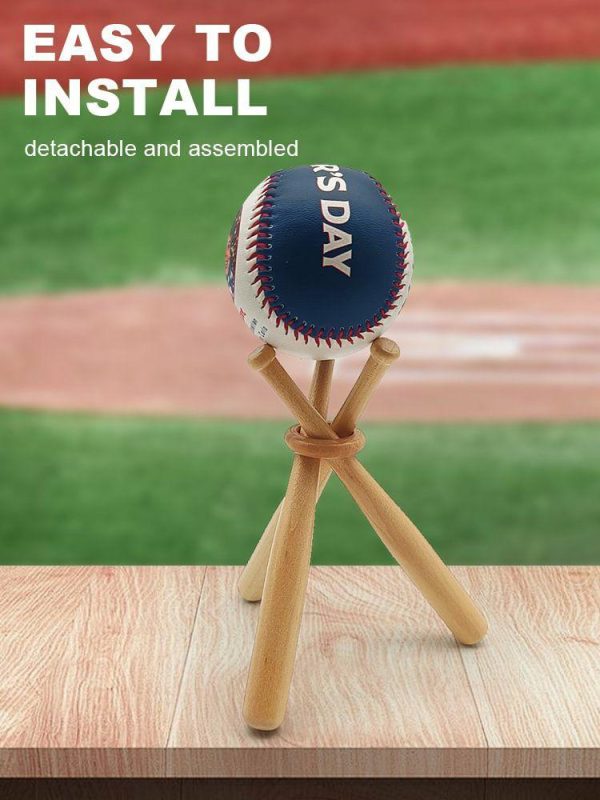 Baseball |   Wooden Baseball Stand with Mini Baseball Bats and Wooden Circles Baseball Holder