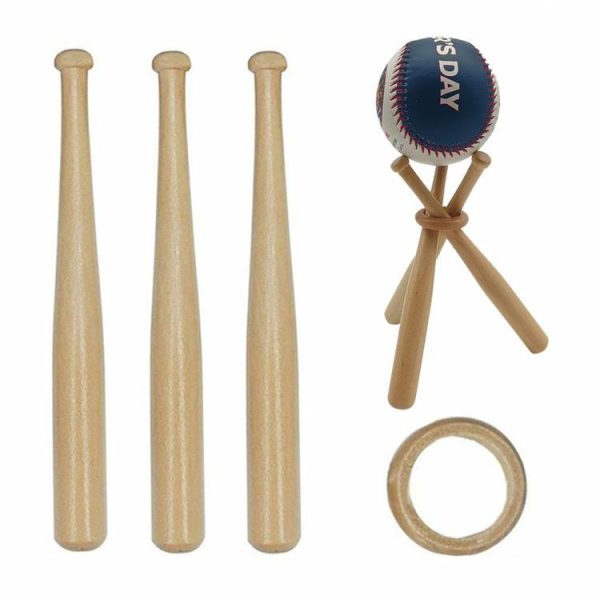 Baseball |   Wooden Baseball Stand with Mini Baseball Bats and Wooden Circles Baseball Holder