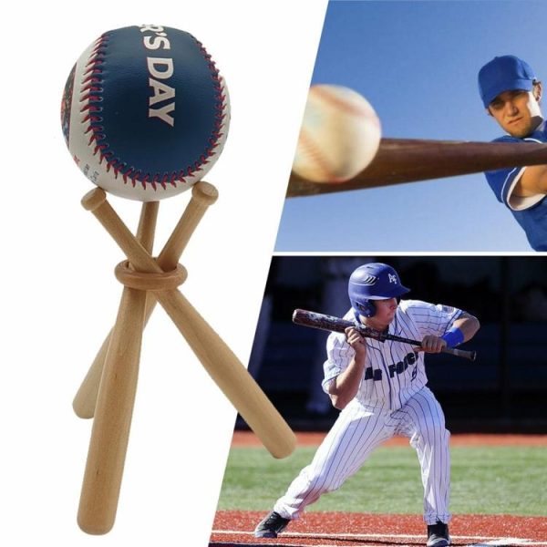 Baseball |   Wooden Baseball Stand with Mini Baseball Bats and Wooden Circles Baseball Holder