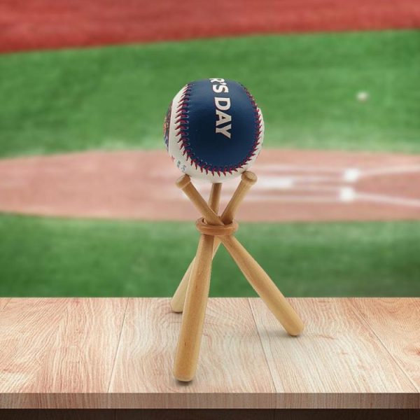 Baseball |   Wooden Baseball Stand with Mini Baseball Bats and Wooden Circles Baseball Holder