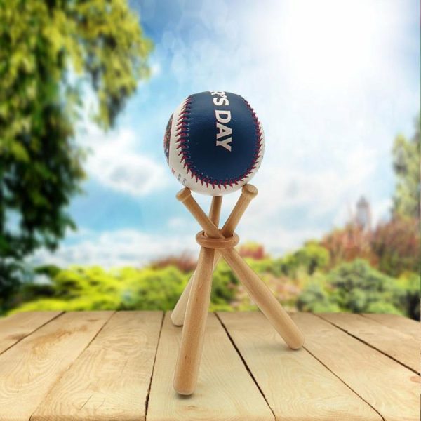 Baseball |   Wooden Baseball Stand with Mini Baseball Bats and Wooden Circles Baseball Holder