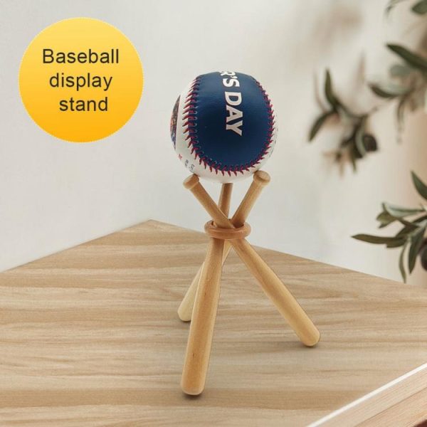 Baseball |   Wooden Baseball Stand with Mini Baseball Bats and Wooden Circles Baseball Holder