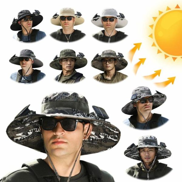 Fishing Clothing |   Fisherman Cowboy Hat with Solar/USB Charging Fan Large Edge Hat for Beach Garden