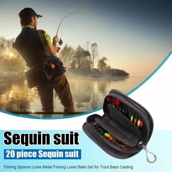 Fishing Gear |   20pcs Fishing Lures Sequin Spoon Baits Set with Zipper Tackle Storage Bag