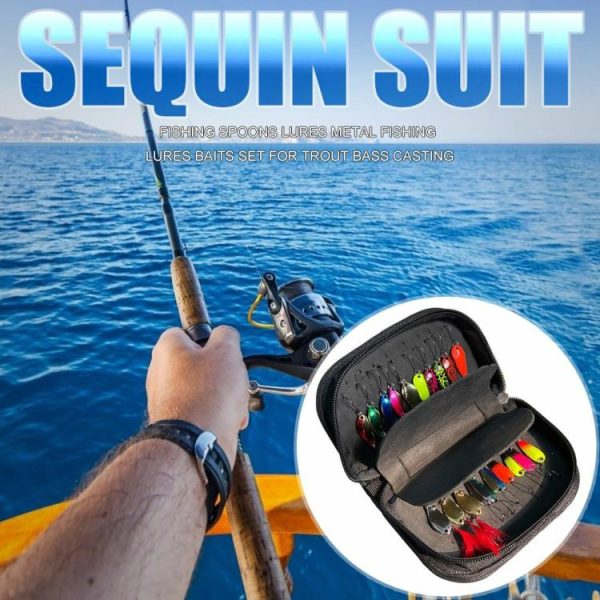 Fishing Gear |   20pcs Fishing Lures Sequin Spoon Baits Set with Zipper Tackle Storage Bag