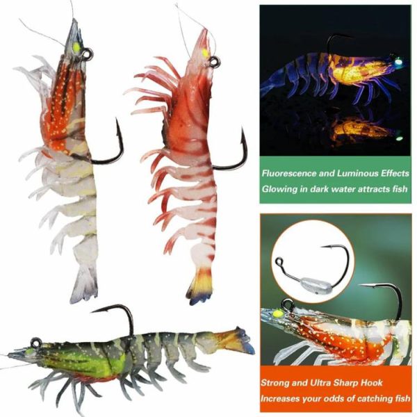 Fishing Gear |   3Pcs 90mm Artificial Soft Bait with Hook Luminous Fake Shrimp Fishing Accessory