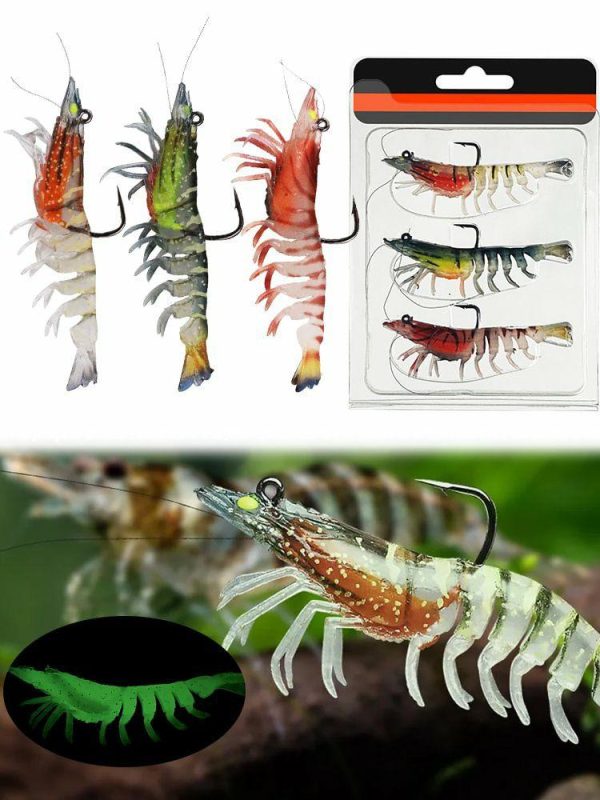 Fishing Gear |   3Pcs 90mm Artificial Soft Bait with Hook Luminous Fake Shrimp Fishing Accessory