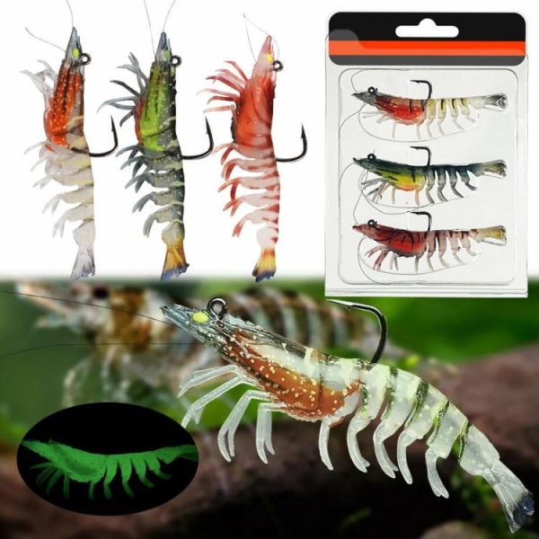 Fishing Gear |   3Pcs 90mm Artificial Soft Bait with Hook Luminous Fake Shrimp Fishing Accessory