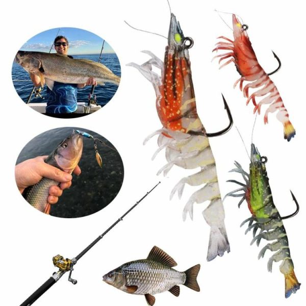 Fishing Gear |   3Pcs 90mm Artificial Soft Bait with Hook Luminous Fake Shrimp Fishing Accessory