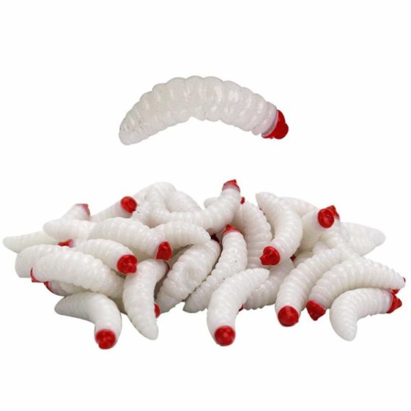 Fishing Gear |   50Pcs Plastic Fishing Lures Artificial Soft Maggot Baits for Crappie Bass Trout