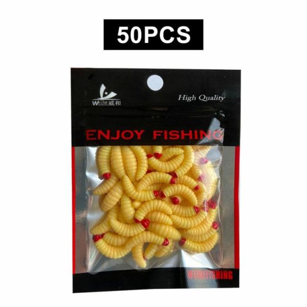 Fishing Gear |   50Pcs Plastic Fishing Lures Artificial Soft Maggot Baits for Crappie Bass Trout