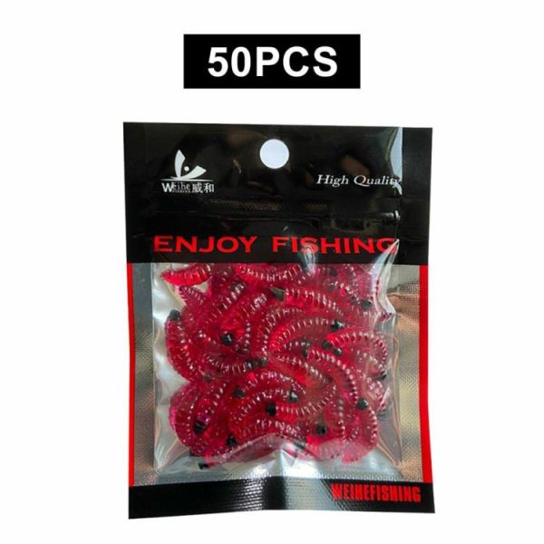 Fishing Gear |   50Pcs Plastic Fishing Lures Artificial Soft Maggot Baits for Crappie Bass Trout