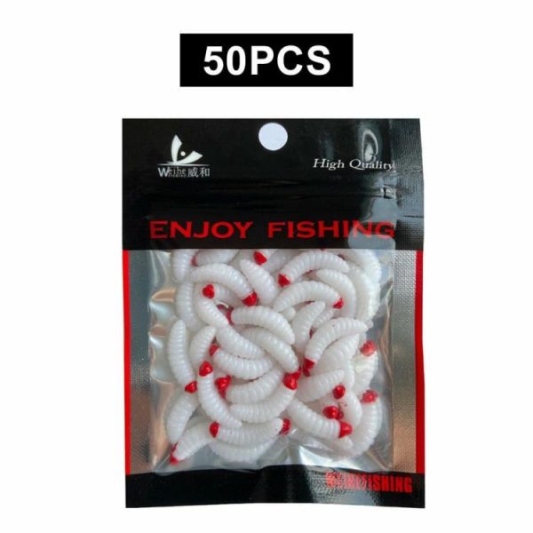 Fishing Gear |   50Pcs Plastic Fishing Lures Artificial Soft Maggot Baits for Crappie Bass Trout