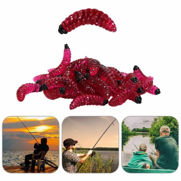 Fishing Gear |   50Pcs Plastic Fishing Lures Artificial Soft Maggot Baits for Crappie Bass Trout