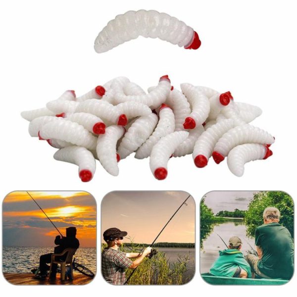 Fishing Gear |   50Pcs Plastic Fishing Lures Artificial Soft Maggot Baits for Crappie Bass Trout