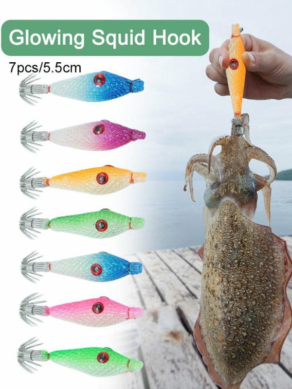 Fishing Gear |   7 Pcs Squid Hook Lure Hook Fishing Tackles Luminous Fishing Bait Squid Jig Baits