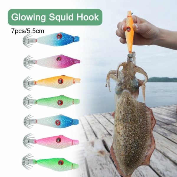 Fishing Gear |   7 Pcs Squid Hook Lure Hook Fishing Tackles Luminous Fishing Bait Squid Jig Baits