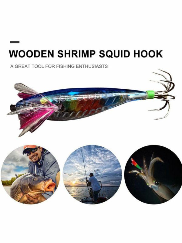 Fishing Gear |   Wood Shrimp Squid Lure ABS Simulation Shrimp Bait for Octopus Cuttlefish Fishing