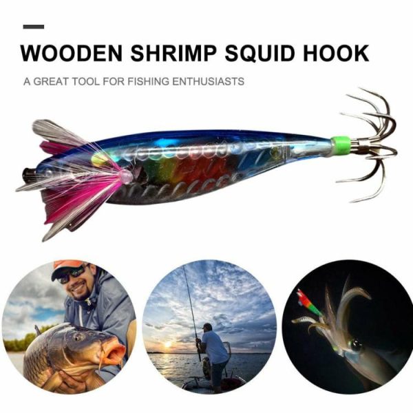 Fishing Gear |   Wood Shrimp Squid Lure ABS Simulation Shrimp Bait for Octopus Cuttlefish Fishing