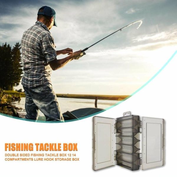 Fishing Supplies |   Double Sided Fishing Tackle Box 12 14 Compartments Lure Hook Storage Box