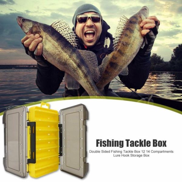 Fishing Supplies |   Double Sided Fishing Tackle Box 12 14 Compartments Lure Hook Storage Box