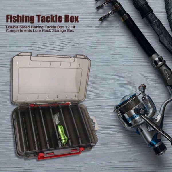 Fishing Supplies |   Double Sided Fishing Tackle Box 12 14 Compartments Lure Hook Storage Box