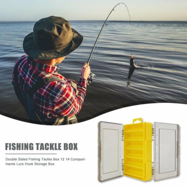 Fishing Supplies |   Double Sided Fishing Tackle Box 12 14 Compartments Lure Hook Storage Box