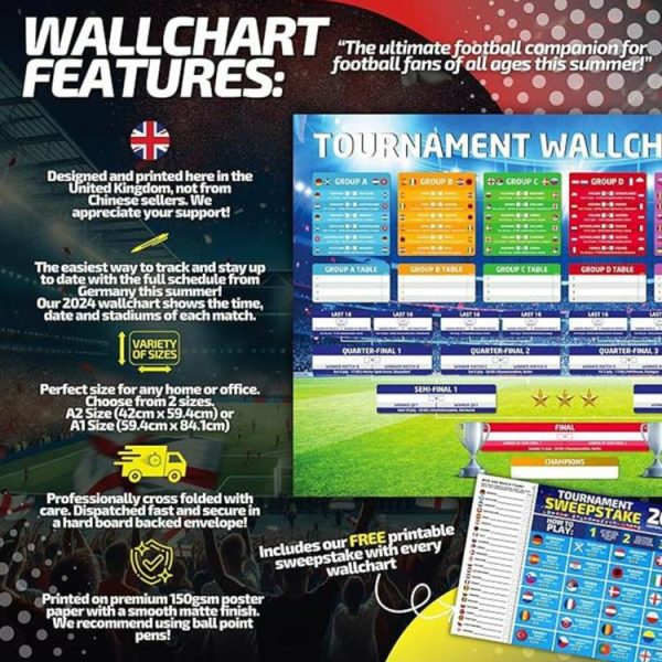 Soccer |   Football Wallchart 2024 UK Time Football Match Tracker for Pub Garage Decoration