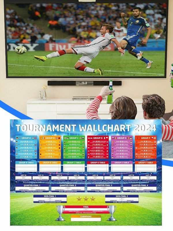 Soccer |   Football Wallchart 2024 UK Time Football Match Tracker for Pub Garage Decoration