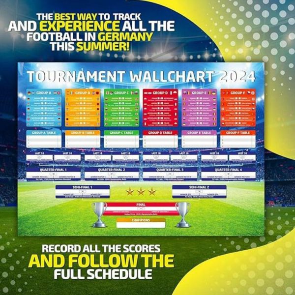 Soccer |   Football Wallchart 2024 UK Time Football Match Tracker for Pub Garage Decoration