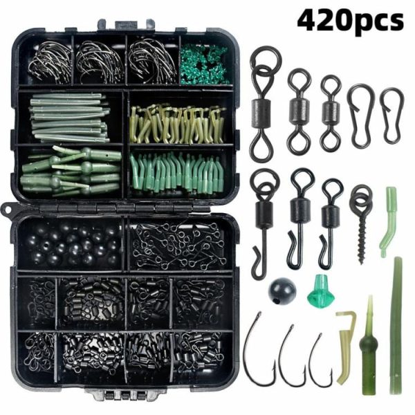 Fishing Gear |   420pcs/Box Fishing Tackles Kit Hooks Swivel Snaps Stop Beads Boilie Baits